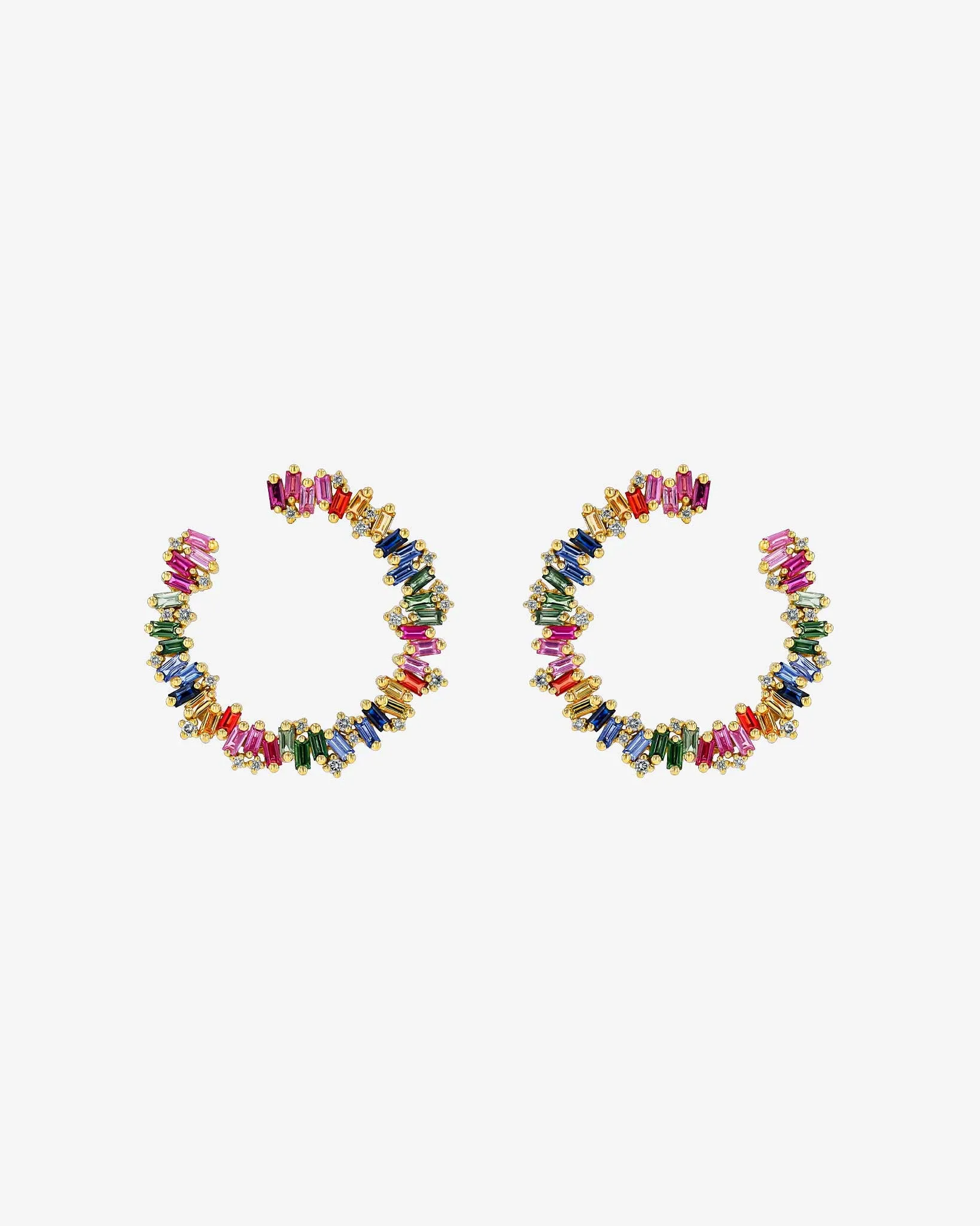 Bold Burst Rainbow Sapphire Sideways Midi Hoops