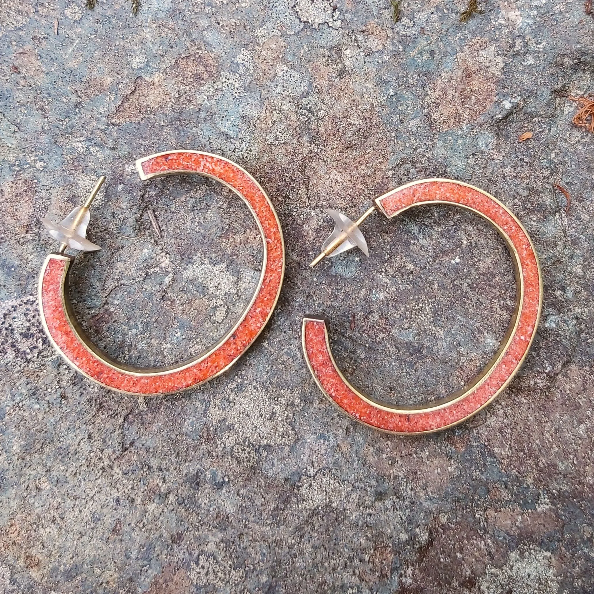 Bold Hoop Coral and Brass Earrings