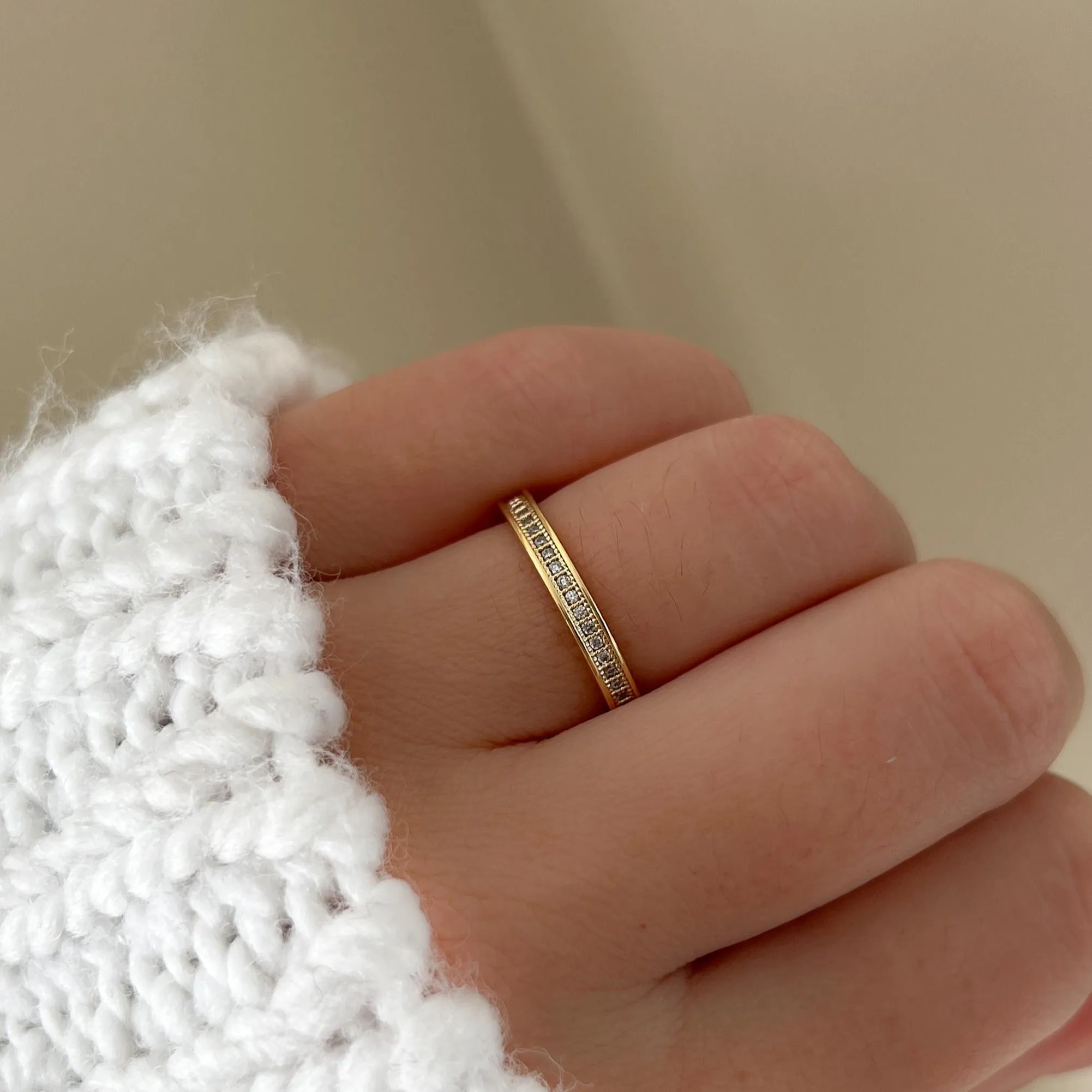 Bordered Pave Milgrain Eternity Ring