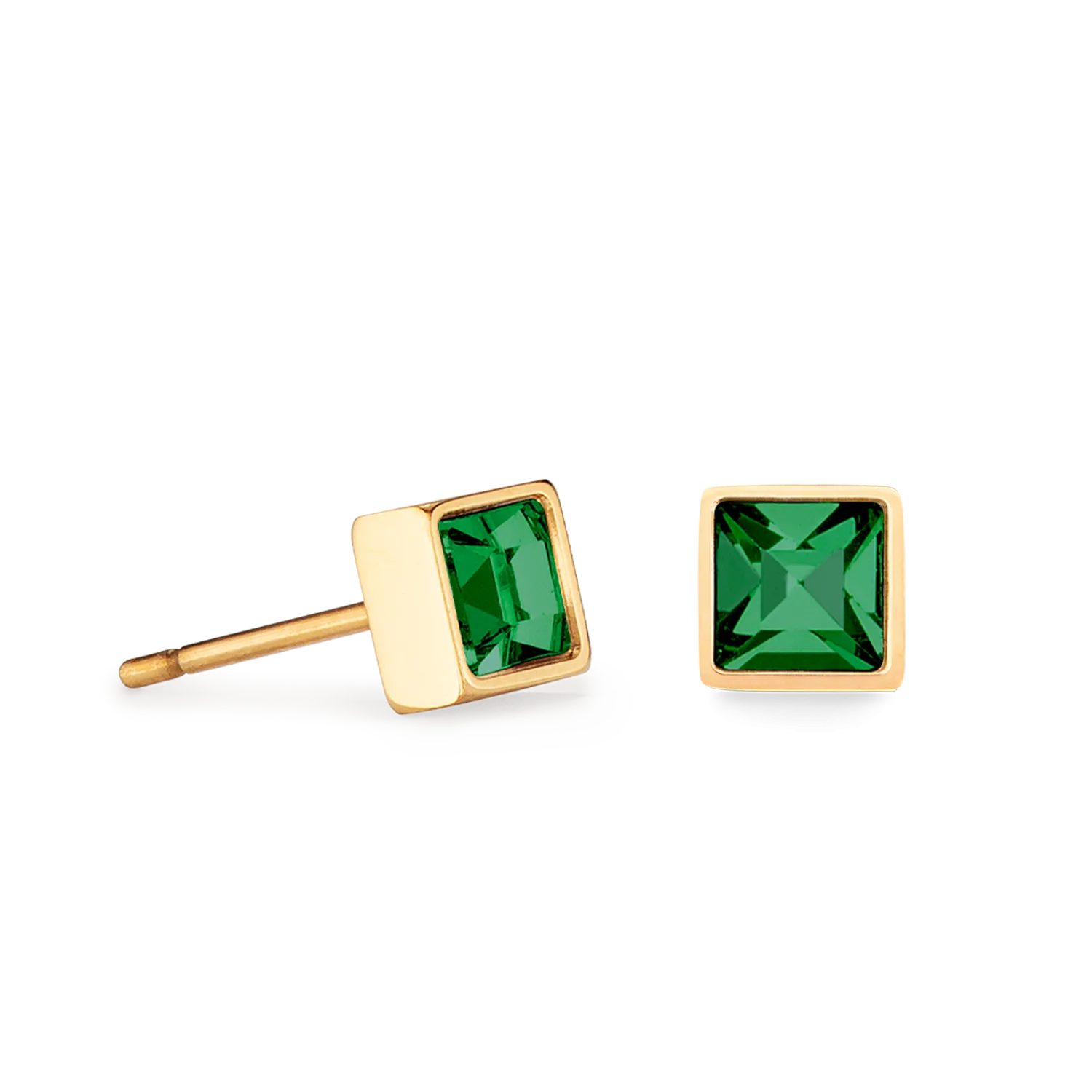 Brilliant Square small earrings gold dark green