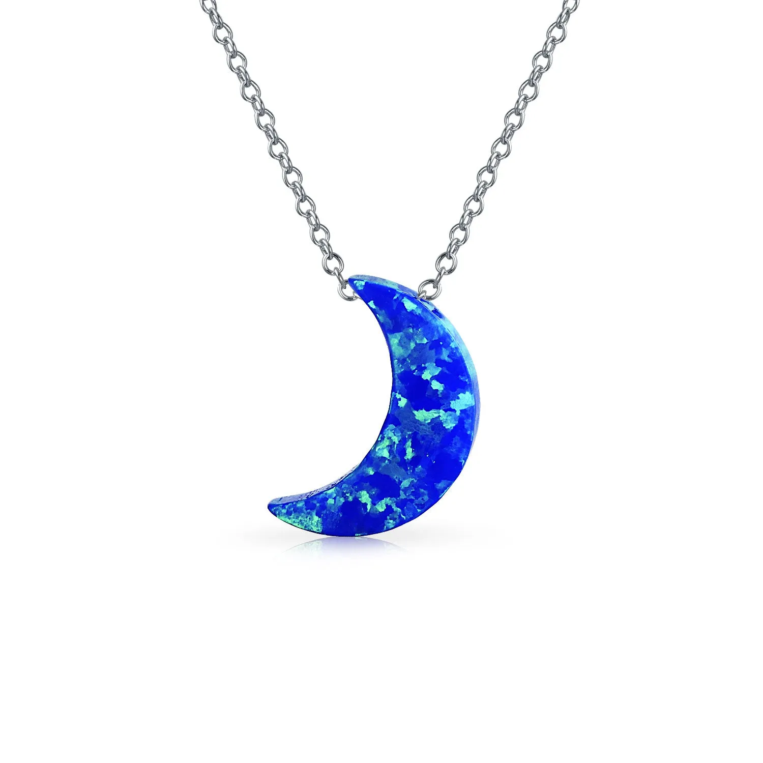 Celestial Crescent Moon Blue Opal Pendant Necklace in Sterling Silver