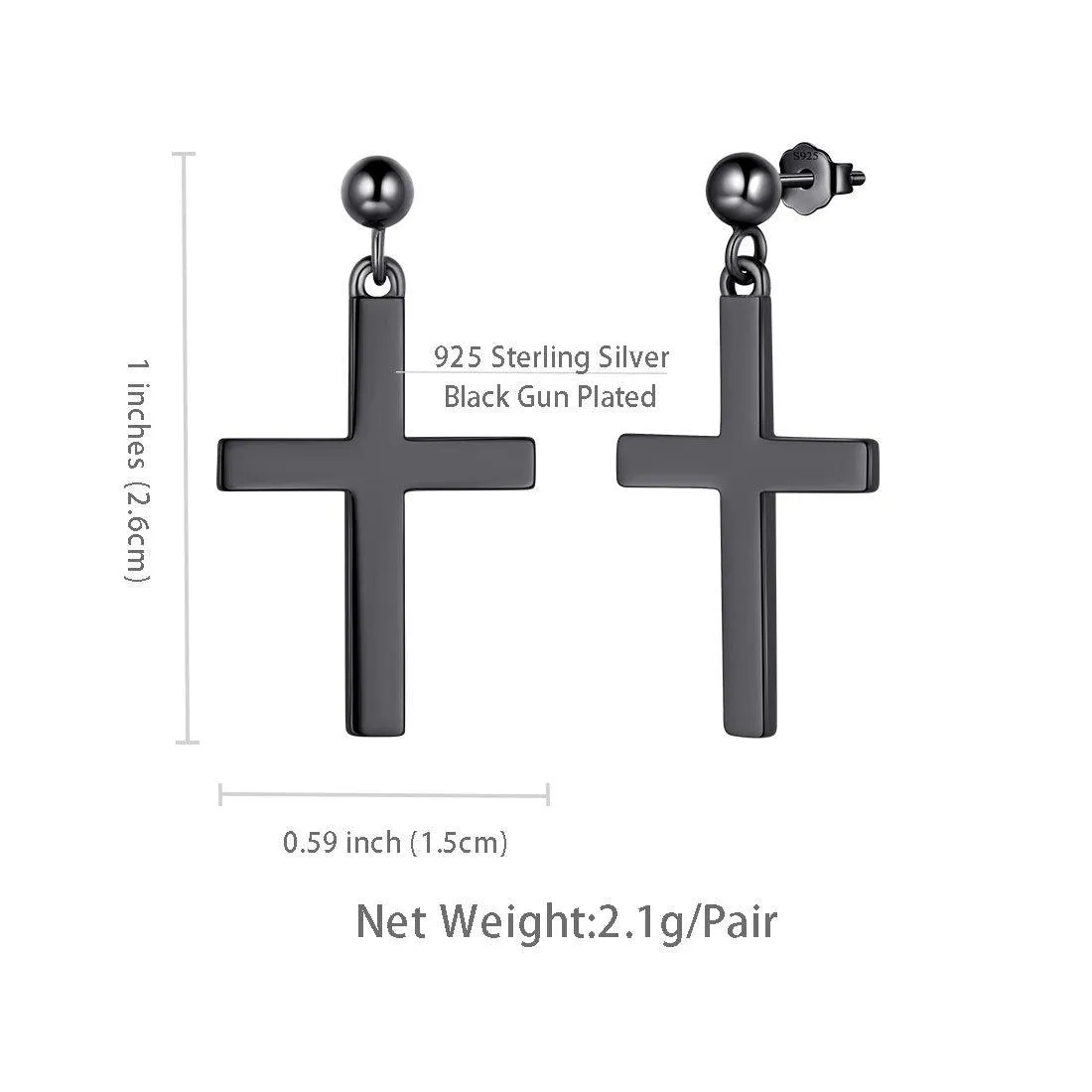 Classic Cross Drop Earrings Women Mens Jewelry Sterling Silver