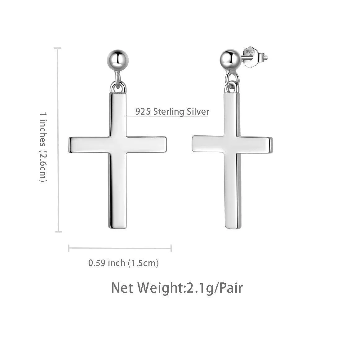 Classic Cross Drop Earrings Women Mens Jewelry Sterling Silver