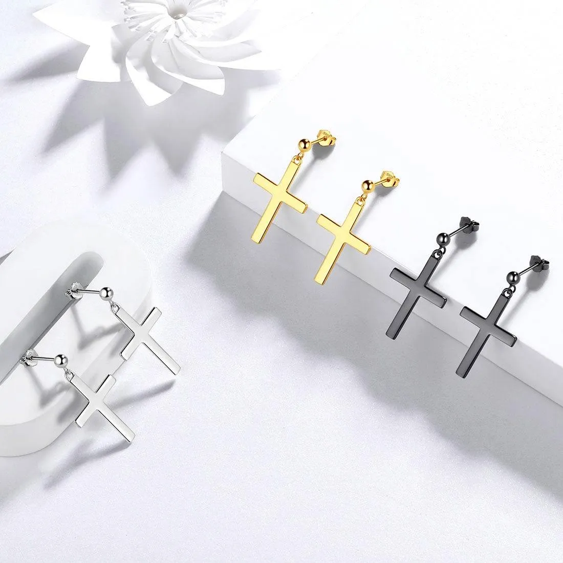 Classic Cross Drop Earrings Women Mens Jewelry Sterling Silver