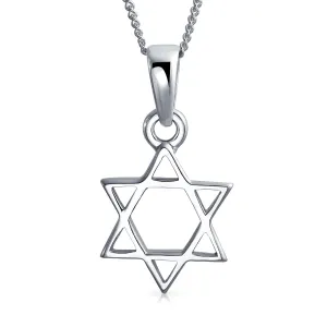 Classic Judaica Star of David Pendant Necklace in Sterling Silver for Teens