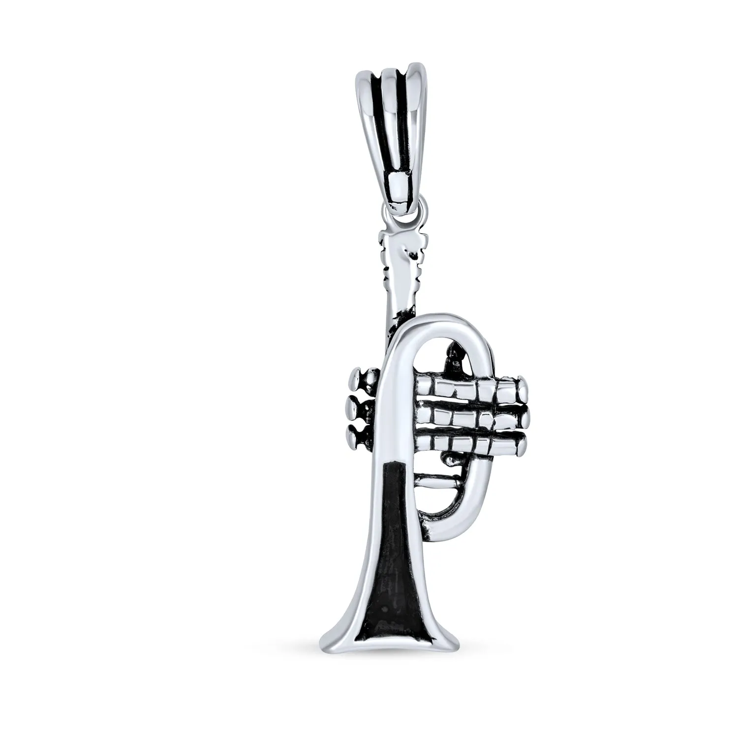 Classic Trumpet Instrument Pendant Necklace for Musician or Jazz Lover Sterling Silver