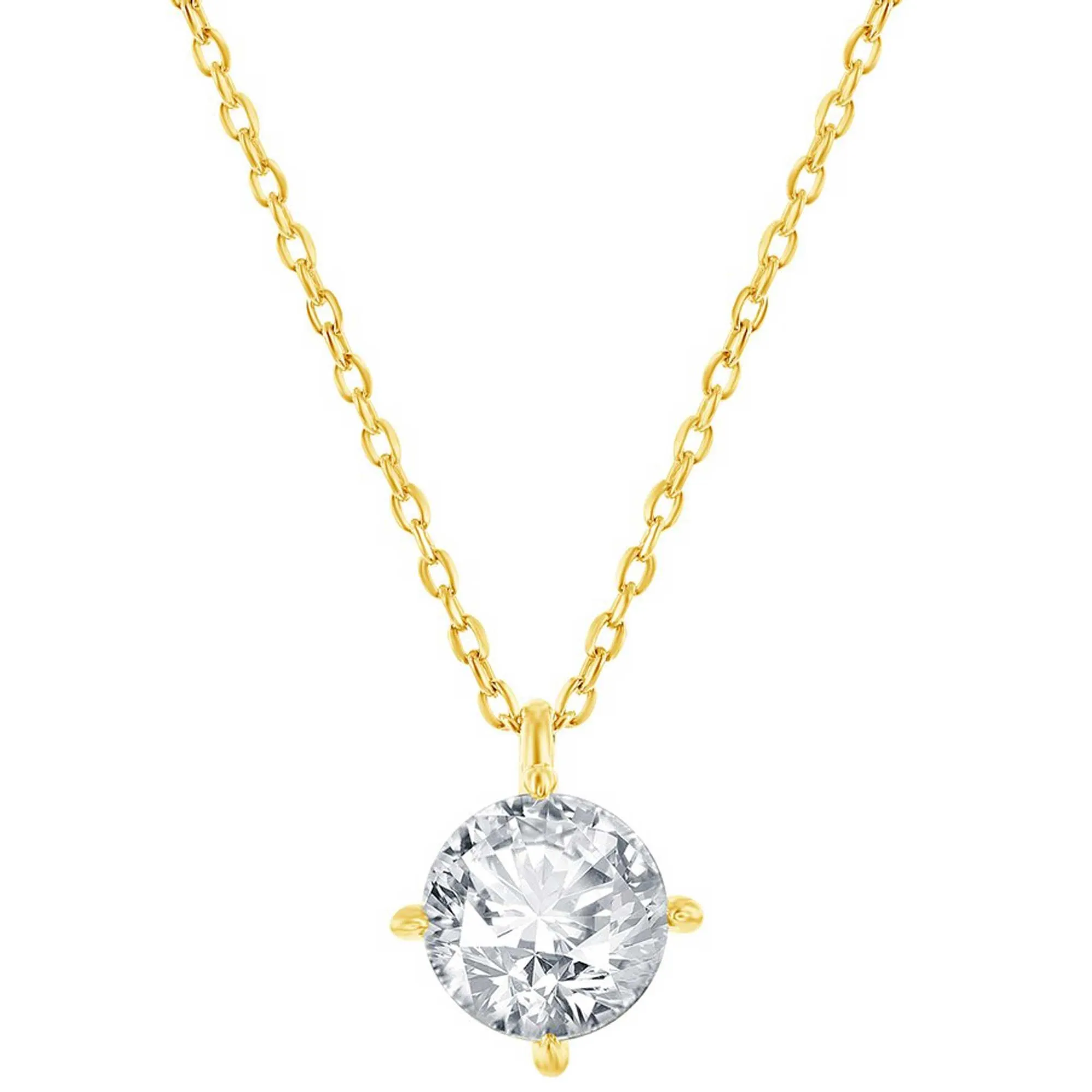 Classic Women's Necklace and Earrings Set - Gold Solitaire Round White CZ | SET-620