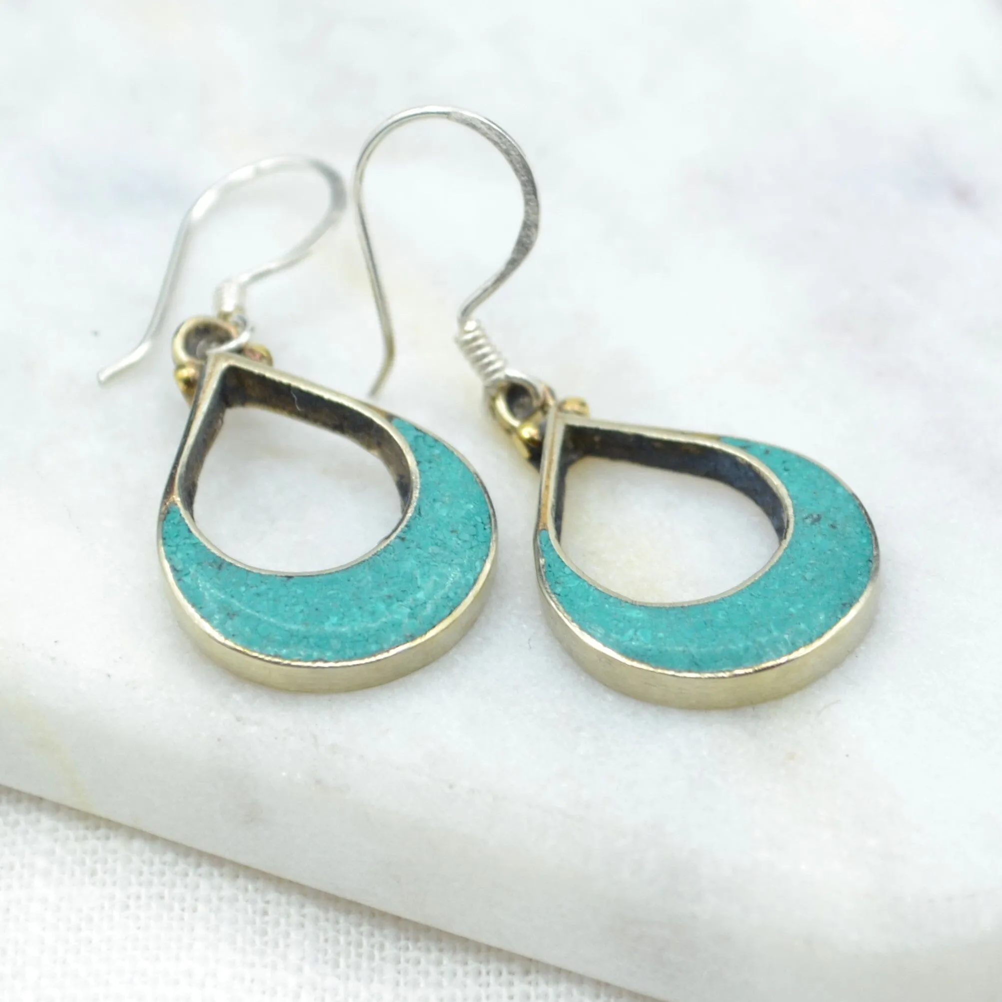 Crescent Turquoise Tibetan Earrings