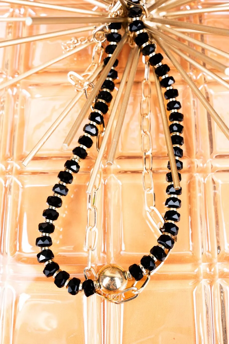 Crystal Avenue Classy Faceted Black Bead Goldtone Double Necklace Set