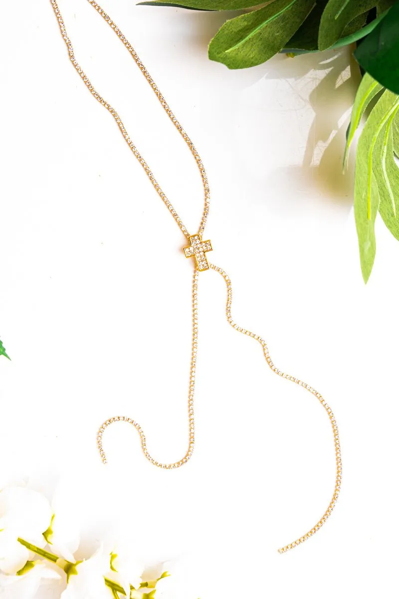 Crystal Avenue Have Faith Goldtone Cross Slider Necklace