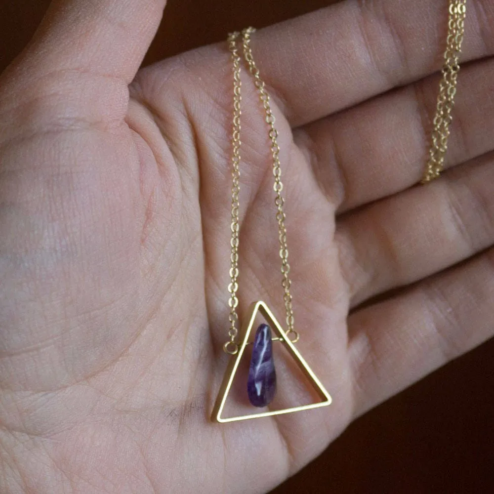 Crystal Necklace and Amethyst Triangle Necklace