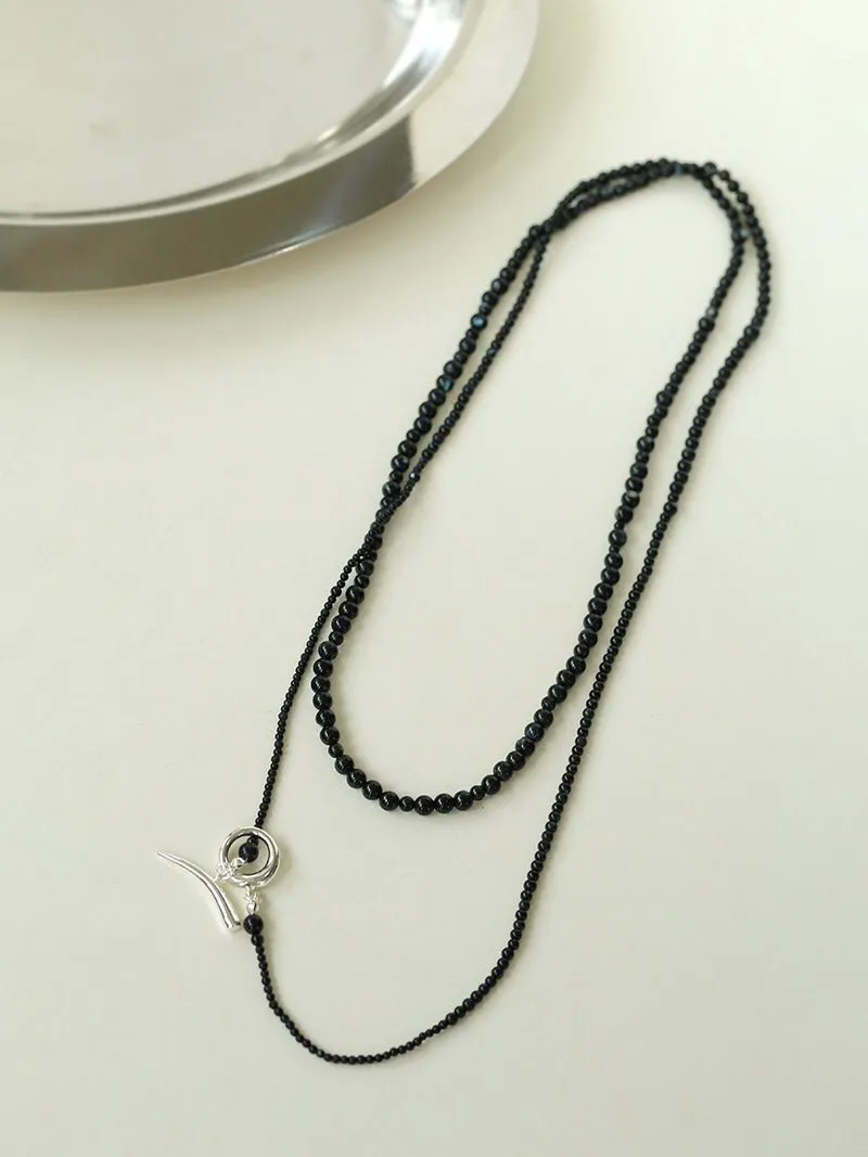 Delicate Black Mother-of-Pearl Gradient Beaded Long Necklace