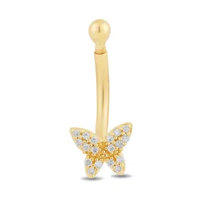 Diamond Butterfly Belly Bar Ring  in 9ct Yellow Gold