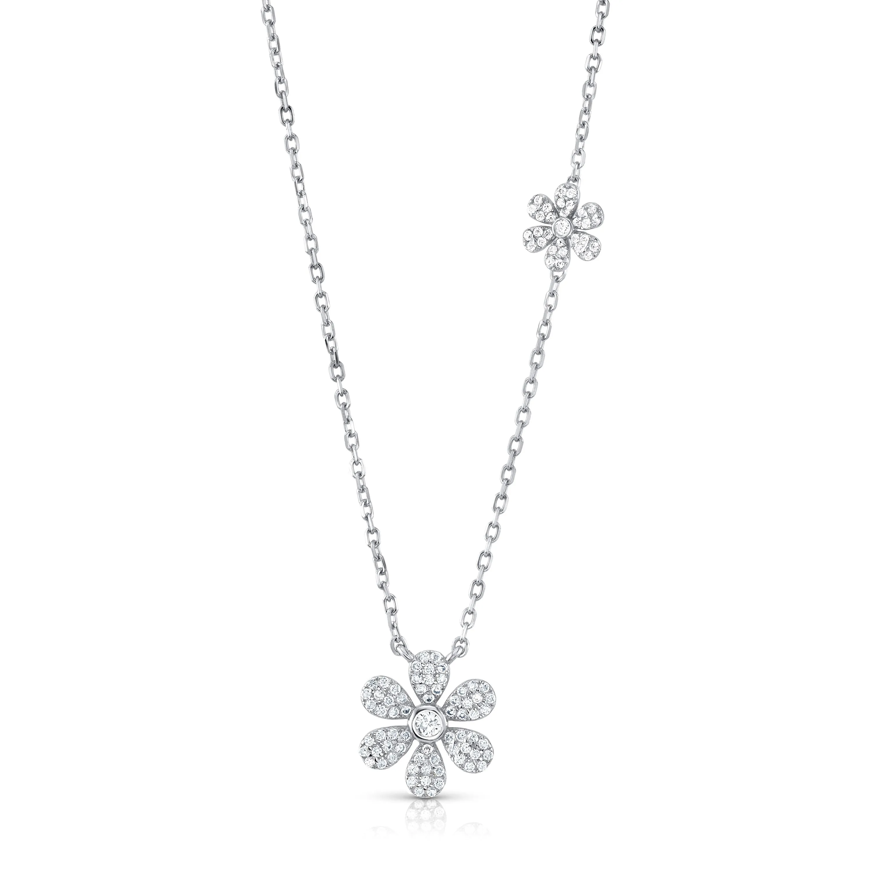 DOUBLE SWEET DAISY NECKLACE, SILVER