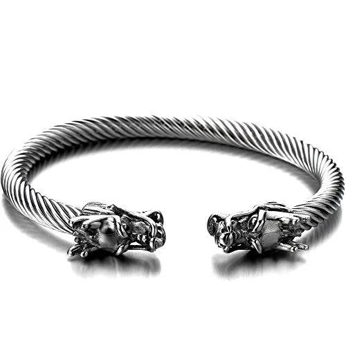 Elastic Adjustable Mens Dragon Bracelet Steel Bangle Cuff Bracelet Polished