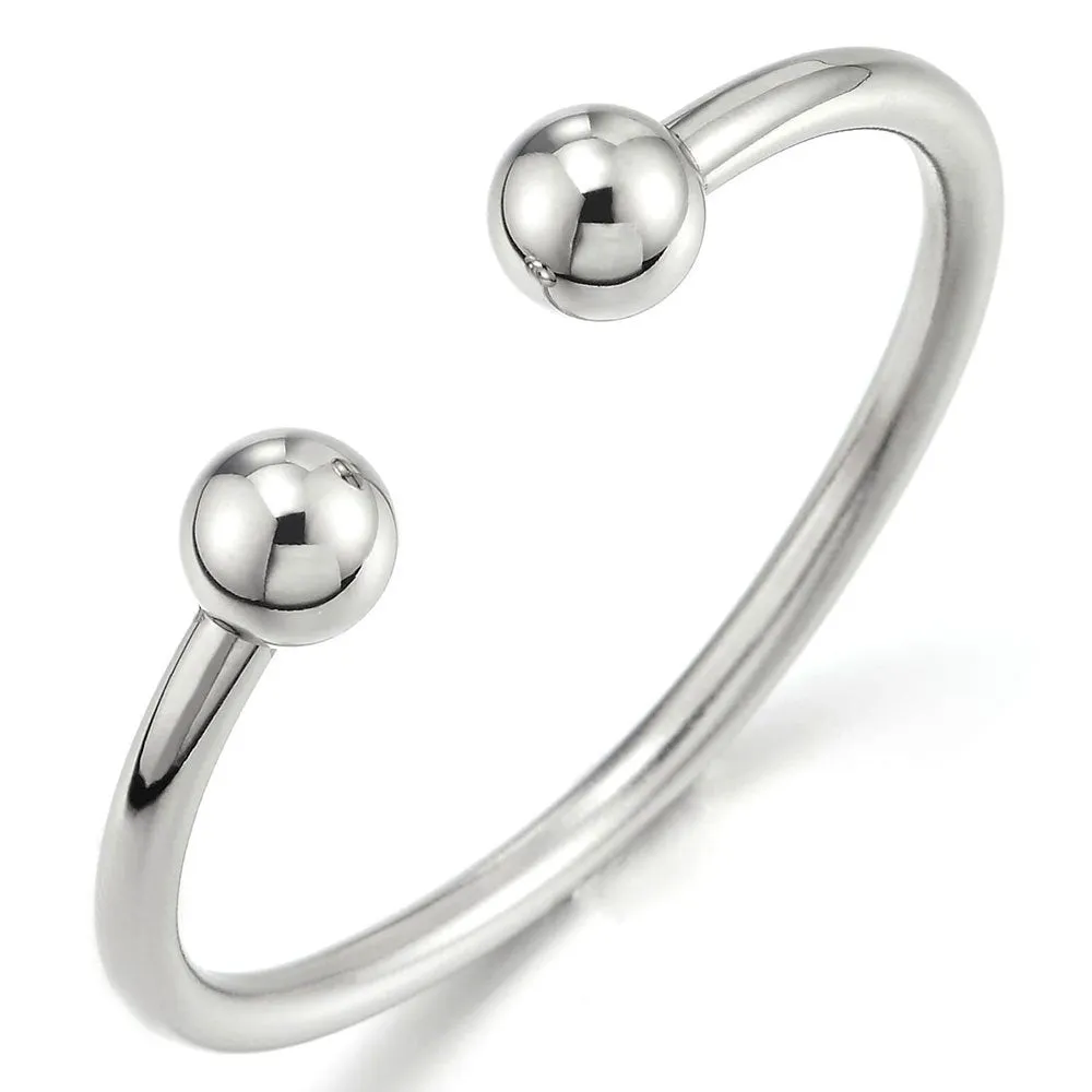 Elastic Adjustable Stainless Steel Ball Cuff Bangle Bracelet for Men Women Polished