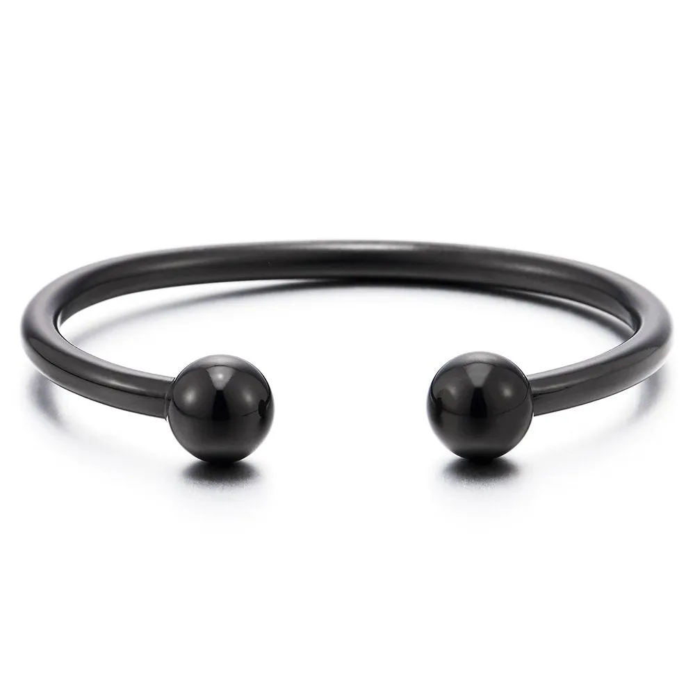 Elastic Adjustable Stainless Steel Ball Cuff Bangle Bracelet for Men Women Polished