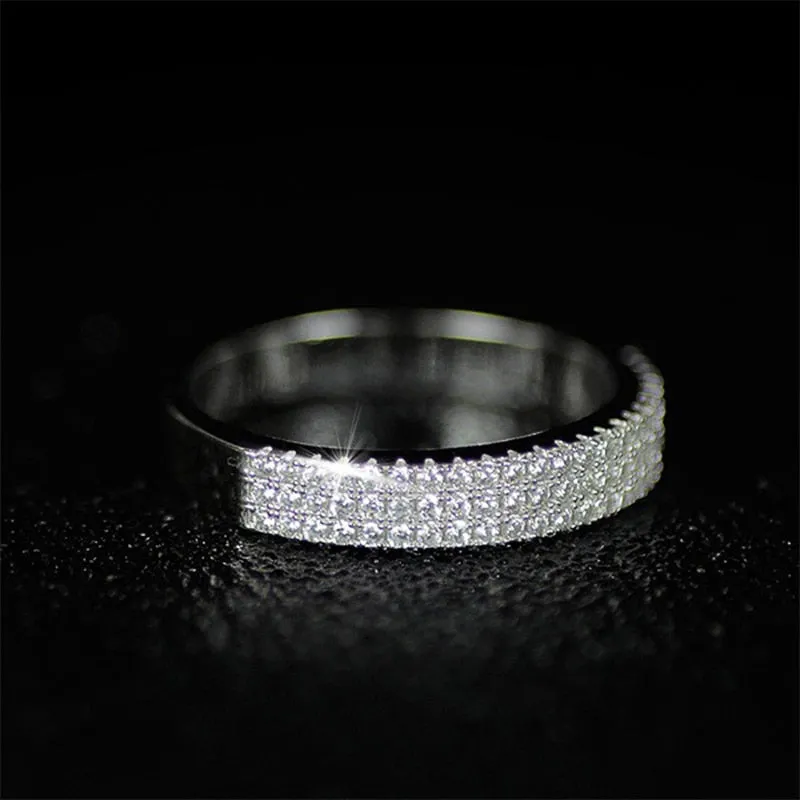 Fashion Jewelry Luxury Bling Bling 3 Row Paved CZ Wedding Band Ring for Women