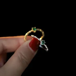 Fashion New Zircon Green Thin Ring