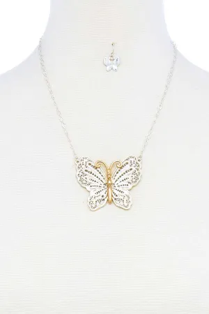 Fashion Stylish Butterfly Pendant Necklace And Earring Set