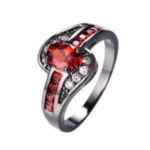 Female Red Oval Ring Fashion White & Black Gold Filled Jewelry Vintage Wedding Rings For Women Birthday Stone Gifts