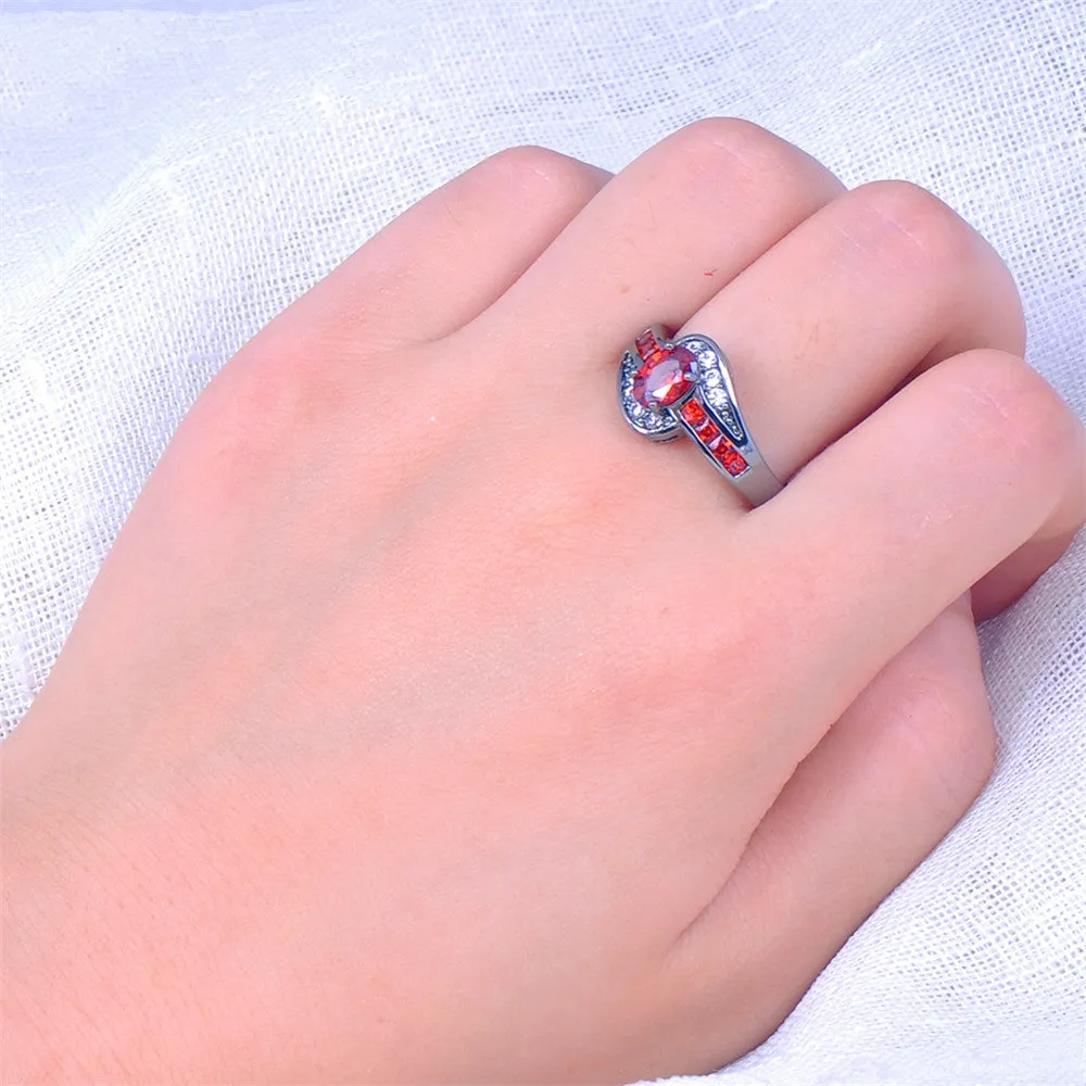 Female Red Oval Ring Fashion White & Black Gold Filled Jewelry Vintage Wedding Rings For Women Birthday Stone Gifts