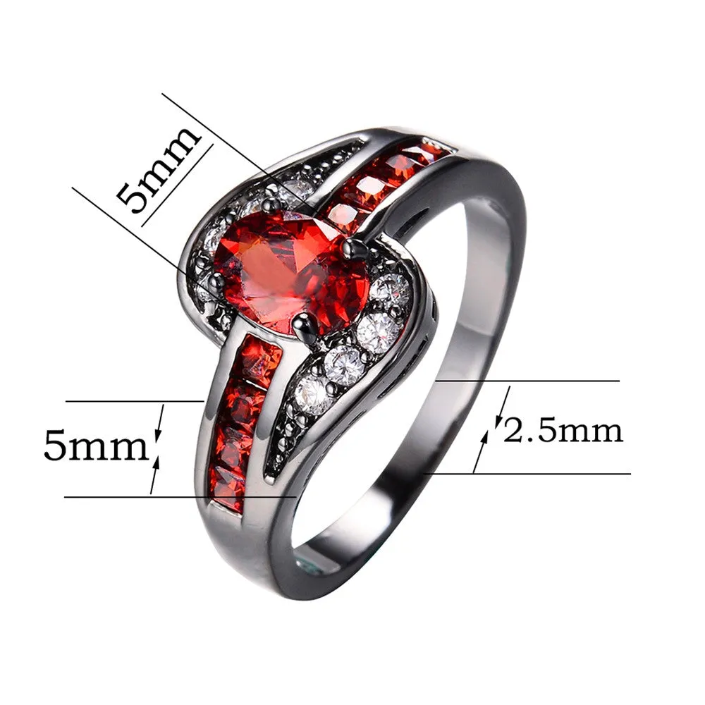 Female Red Oval Ring Fashion White & Black Gold Filled Jewelry Vintage Wedding Rings For Women Birthday Stone Gifts