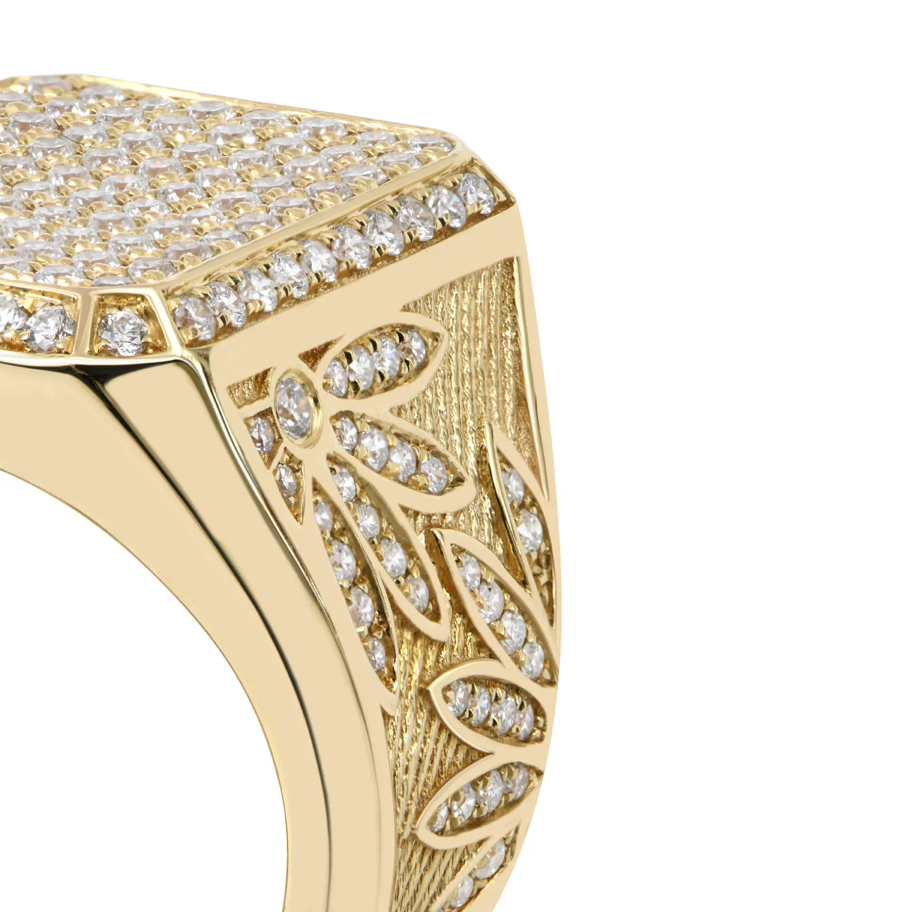 Feminine Pave Diamond Flower Signet Ring