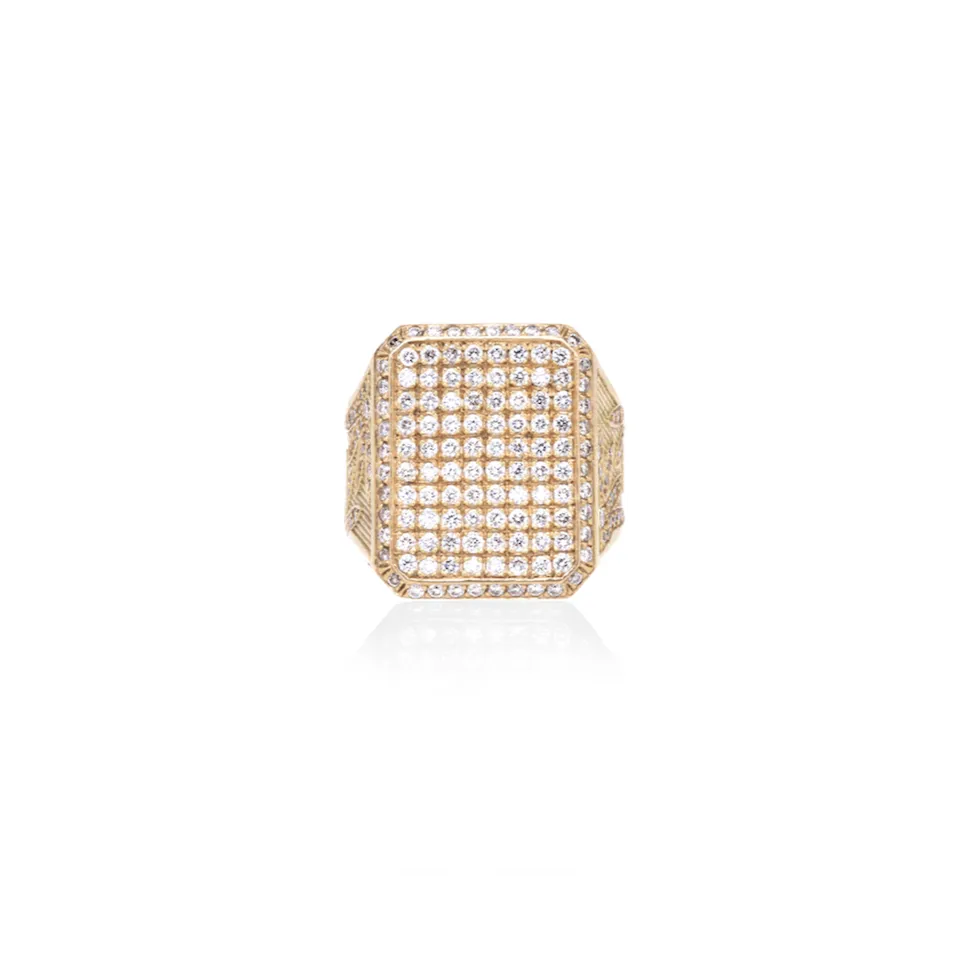 Feminine Pave Diamond Flower Signet Ring