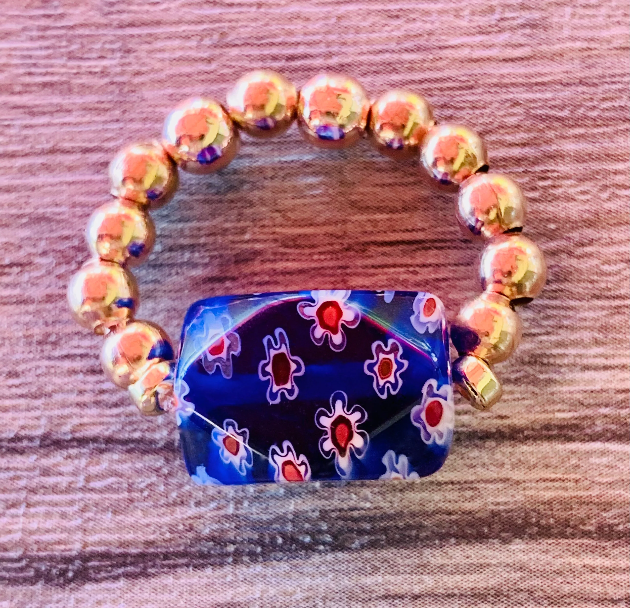 Flower Girl- Handmade Millefiori, Hematite, and Rainbow Moonstone or Rose Gold Expandable Rings