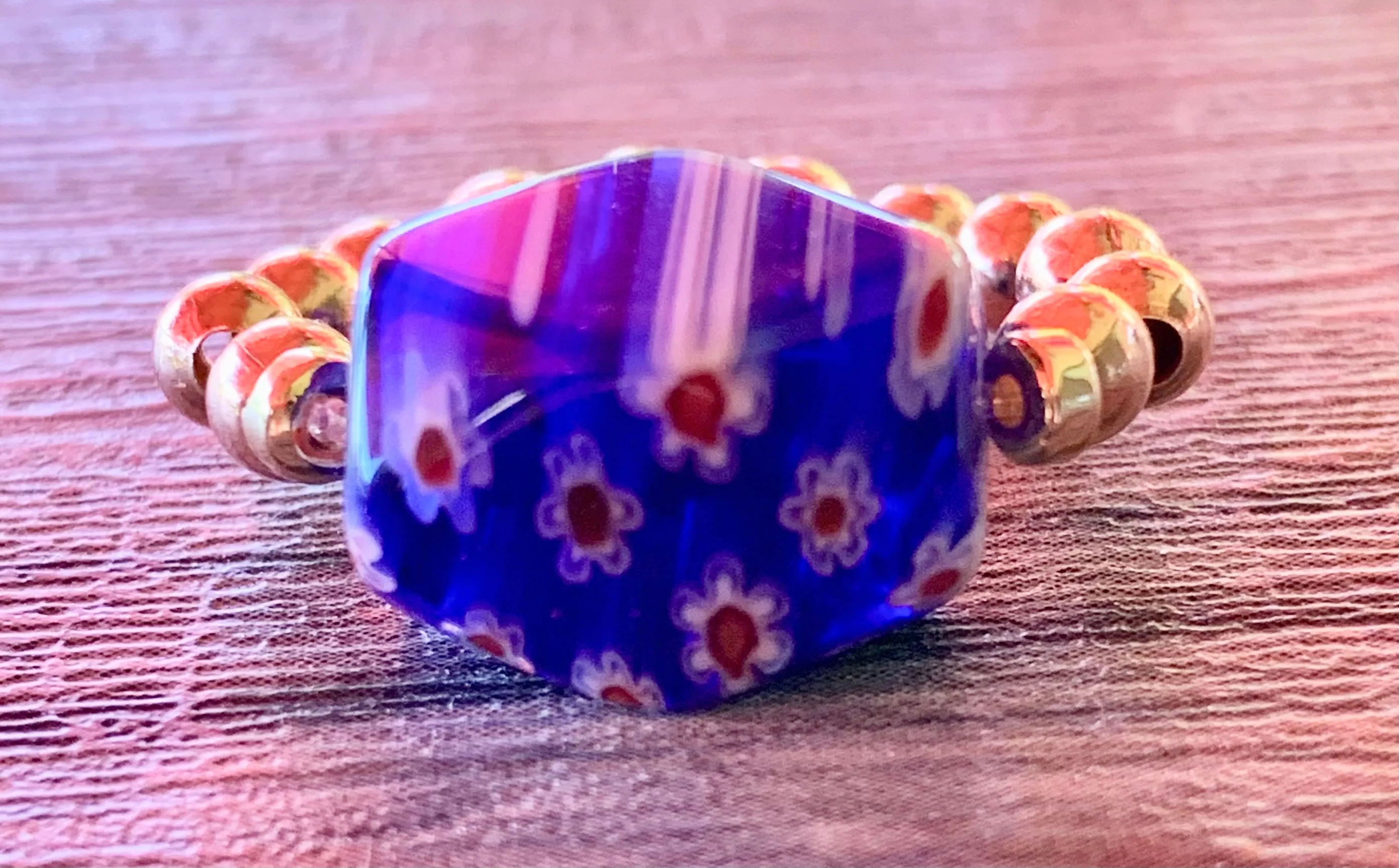 Flower Girl- Handmade Millefiori, Hematite, and Rainbow Moonstone or Rose Gold Expandable Rings