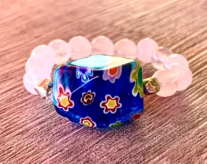 Flower Girl- Handmade Millefiori, Hematite, and Rainbow Moonstone or Rose Gold Expandable Rings