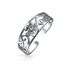 Flowers Vine Carved Swirl Filigree Oxidized Sterling Silver Midi Toe Ring