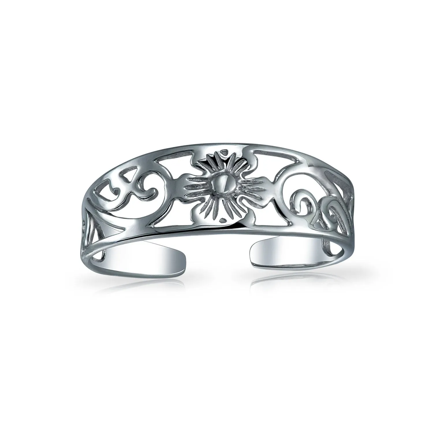 Flowers Vine Carved Swirl Filigree Oxidized Sterling Silver Midi Toe Ring