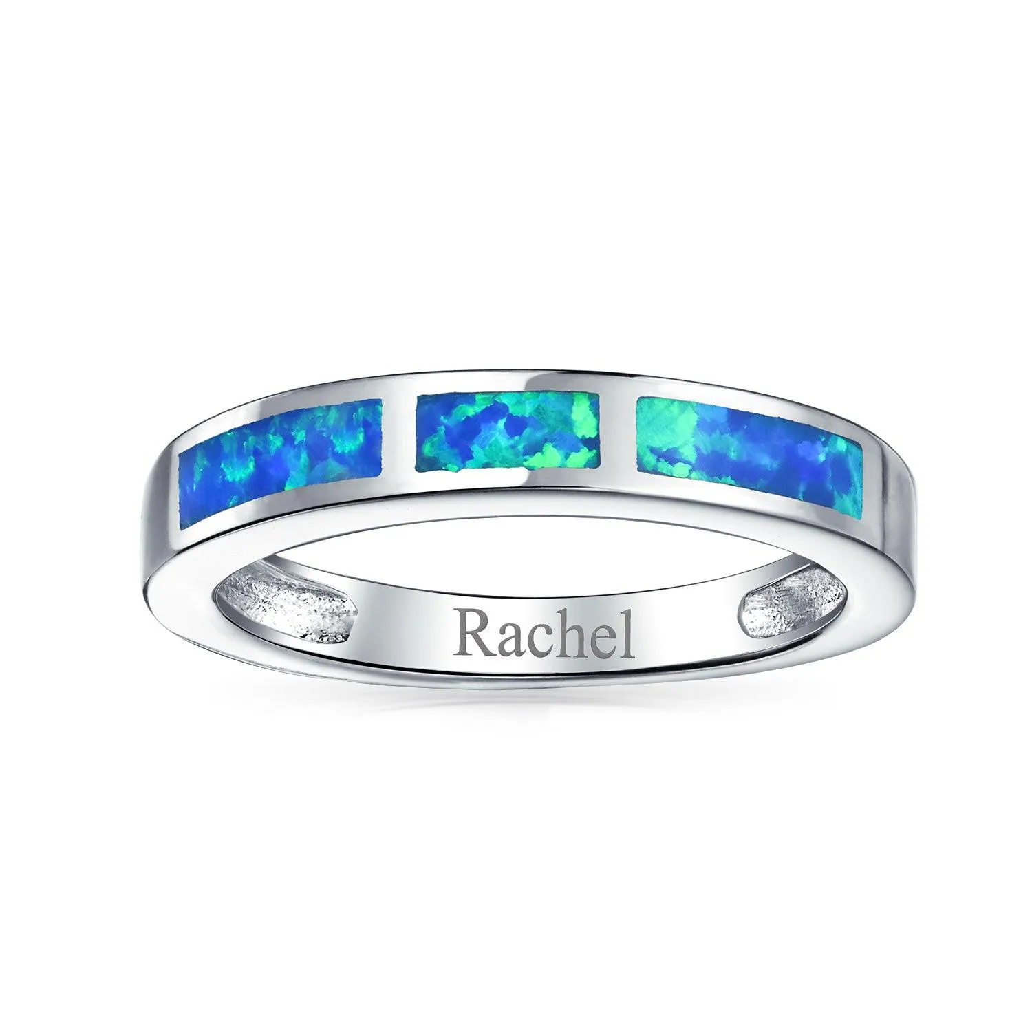 Geometric Eternity Opal Inlay Stackable Band Silver Ring October Birthstone