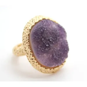 Gold And Amethyst Druzy Stretch Ring