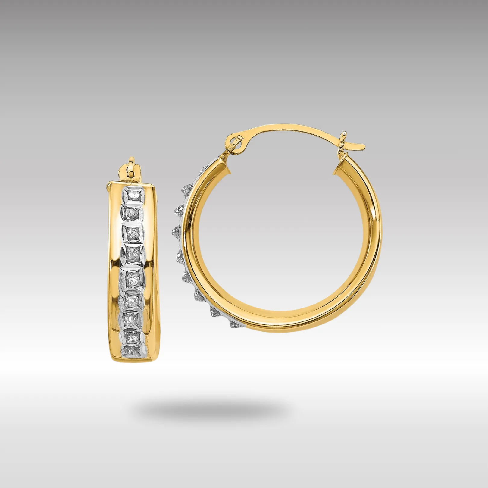 Gold Diamond Fascination Round Hoop Earrings - Model DF143