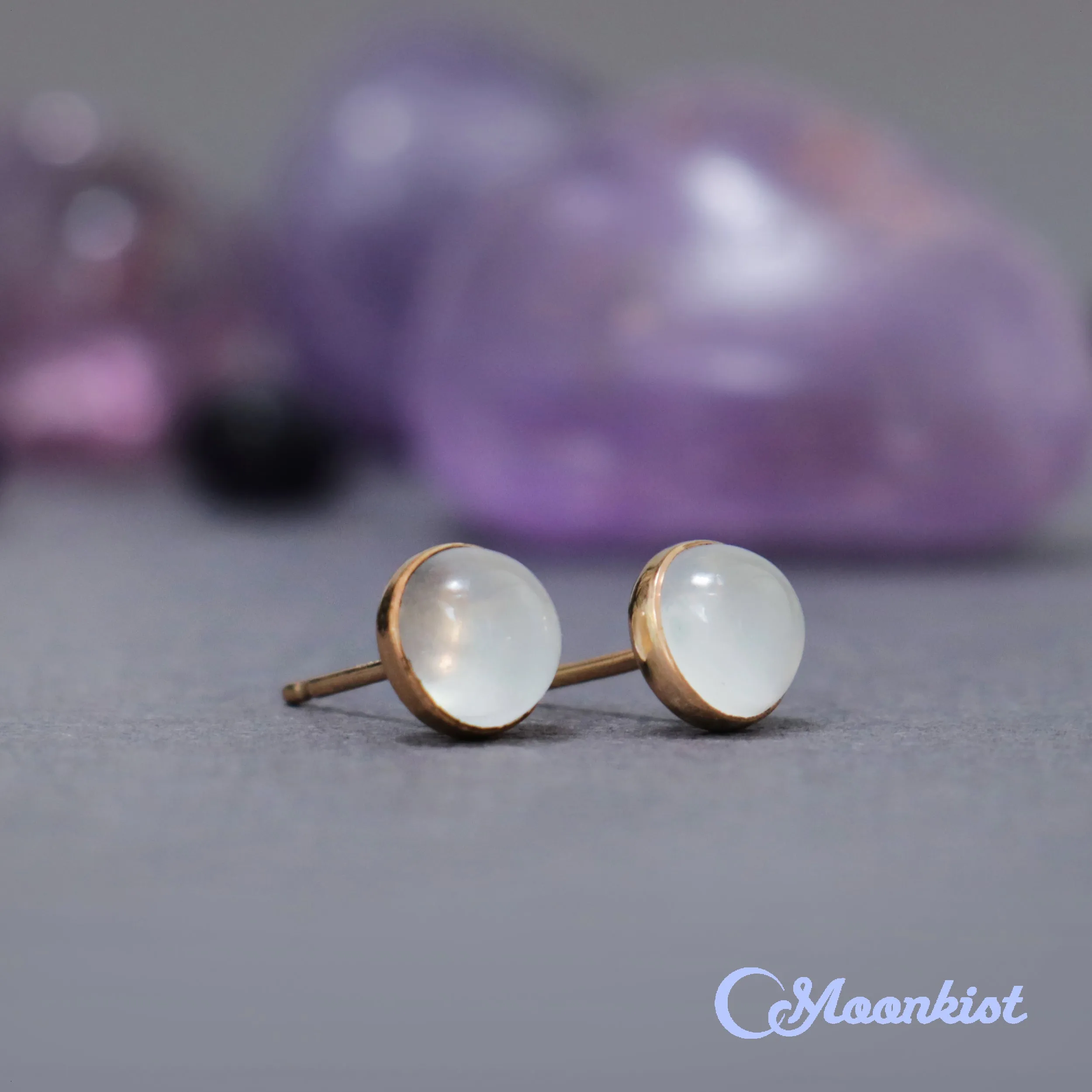 Gold Filled White Moonstone Stud Earrings  | Moonkist Designs