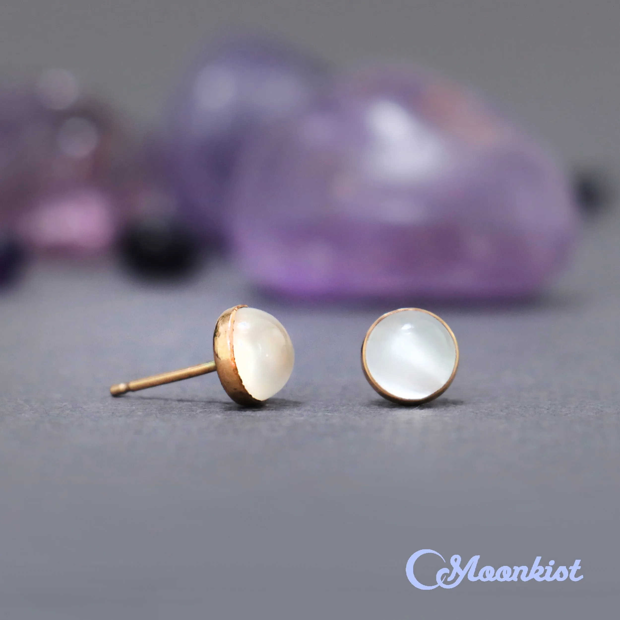 Gold Filled White Moonstone Stud Earrings  | Moonkist Designs