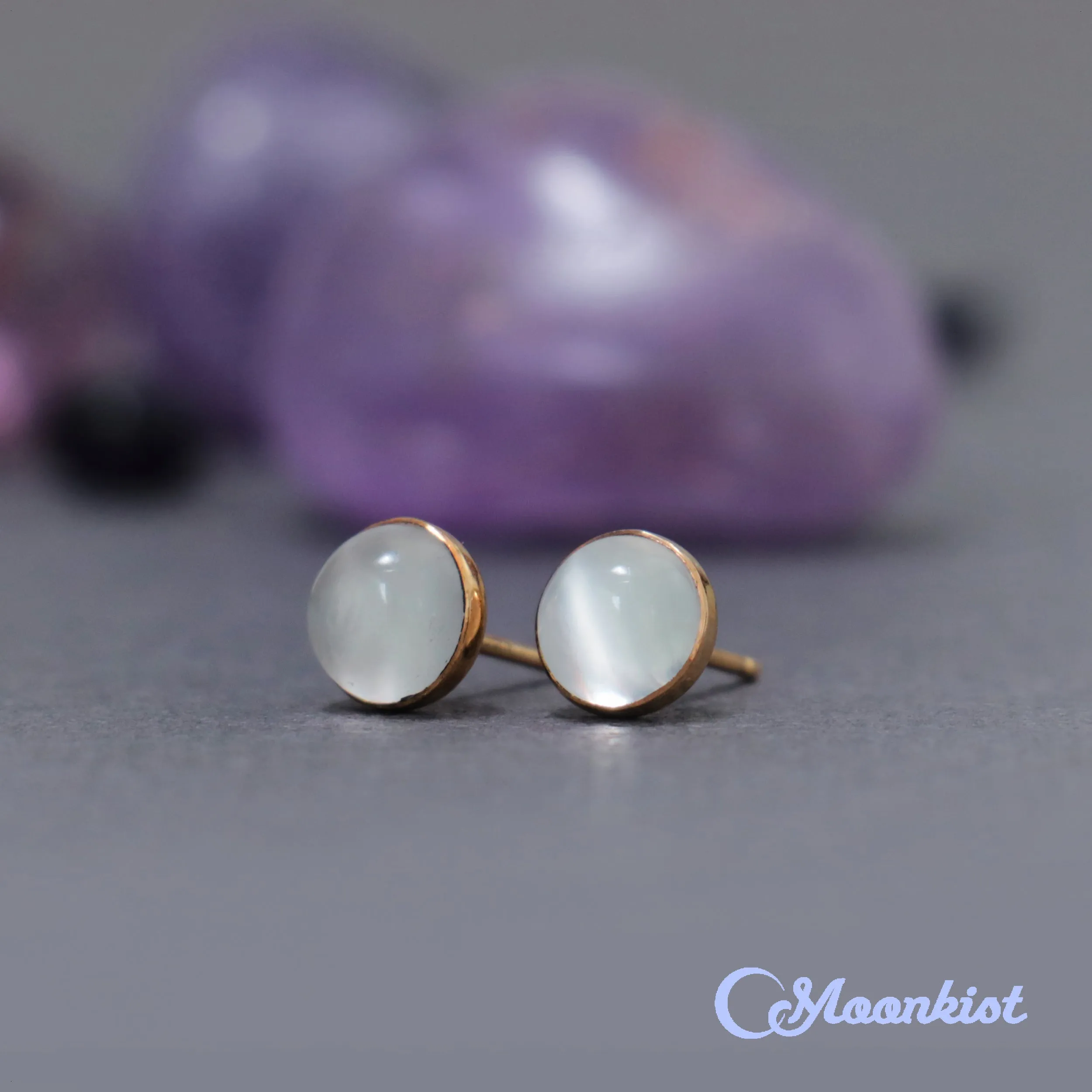 Gold Filled White Moonstone Stud Earrings  | Moonkist Designs