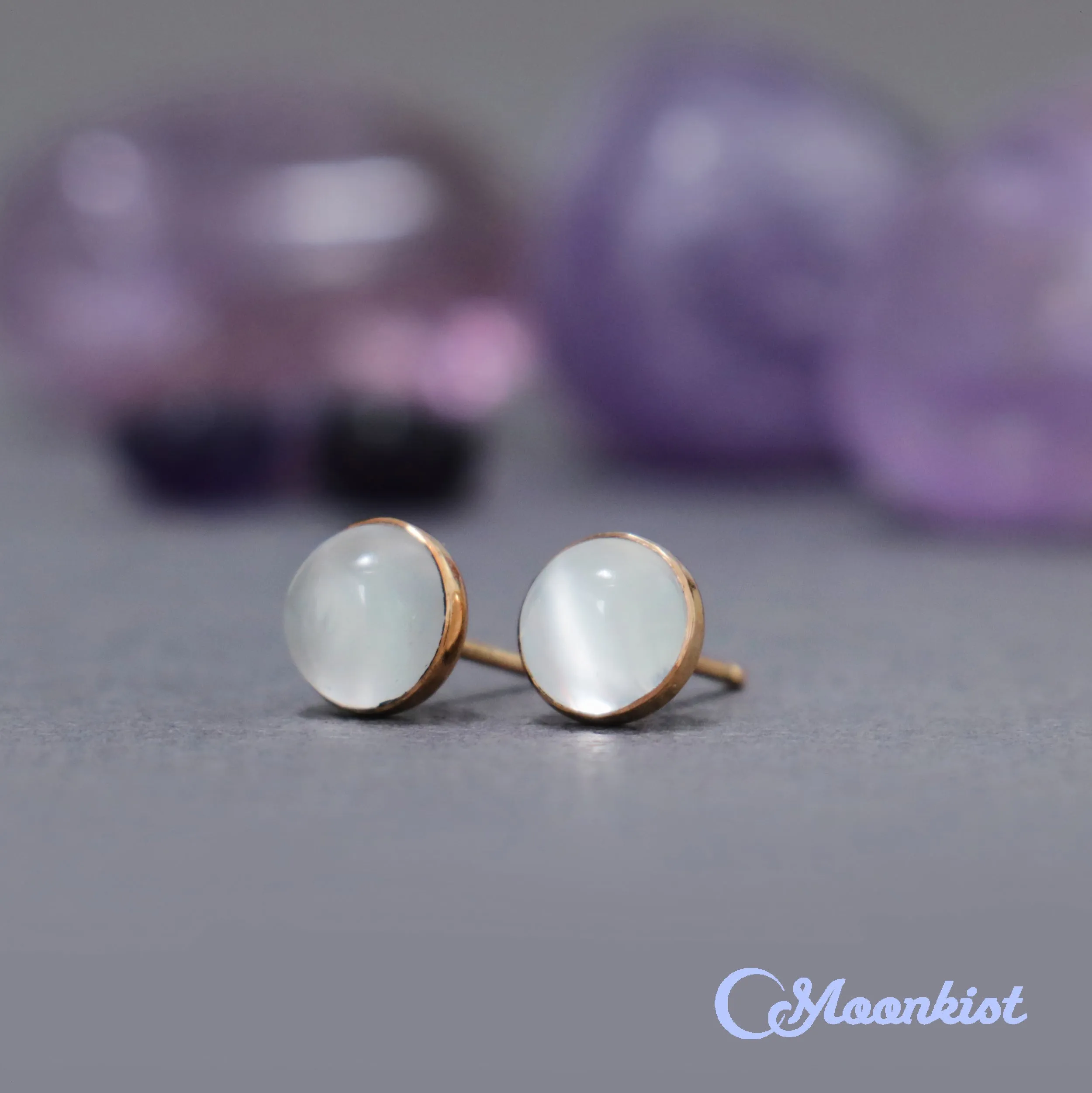 Gold Filled White Moonstone Stud Earrings  | Moonkist Designs