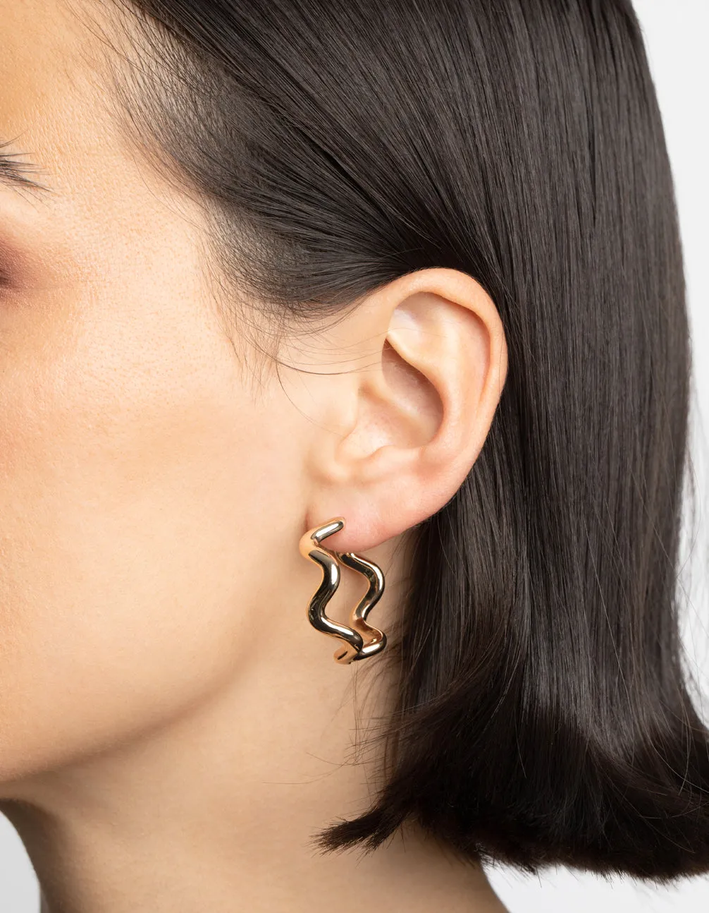 Gold Wavy Hoop Earrings