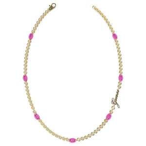 Guess Gold Plated Stainless Steel 17" Neon Pink Multi Charms Chain