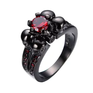 Halloween Skull Ring Anel for Women/Men Fashion Stone Jewelry Red CZ Engagement Band Black Gold Filled Wedding Rings