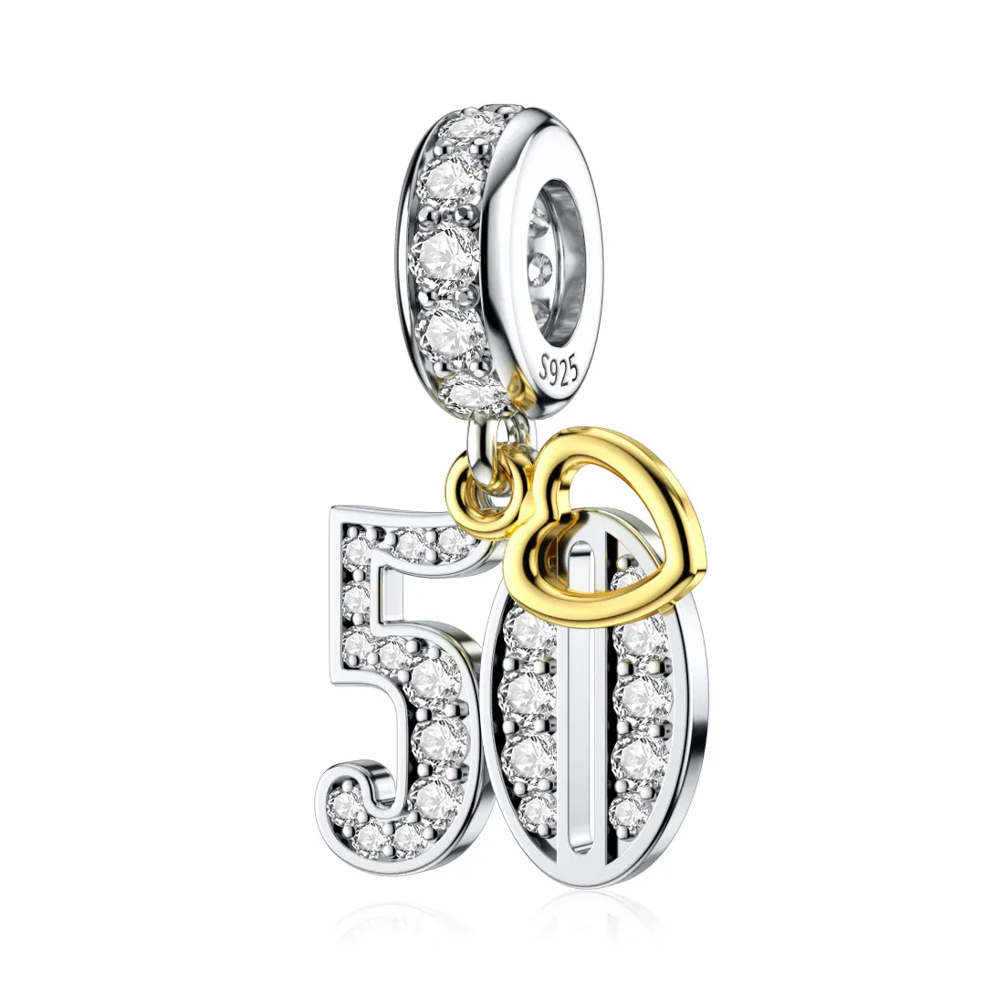 Happy Birthday! Birthday Celebration Heart Dangle Charm in Two Tone 925 Sterling Silver