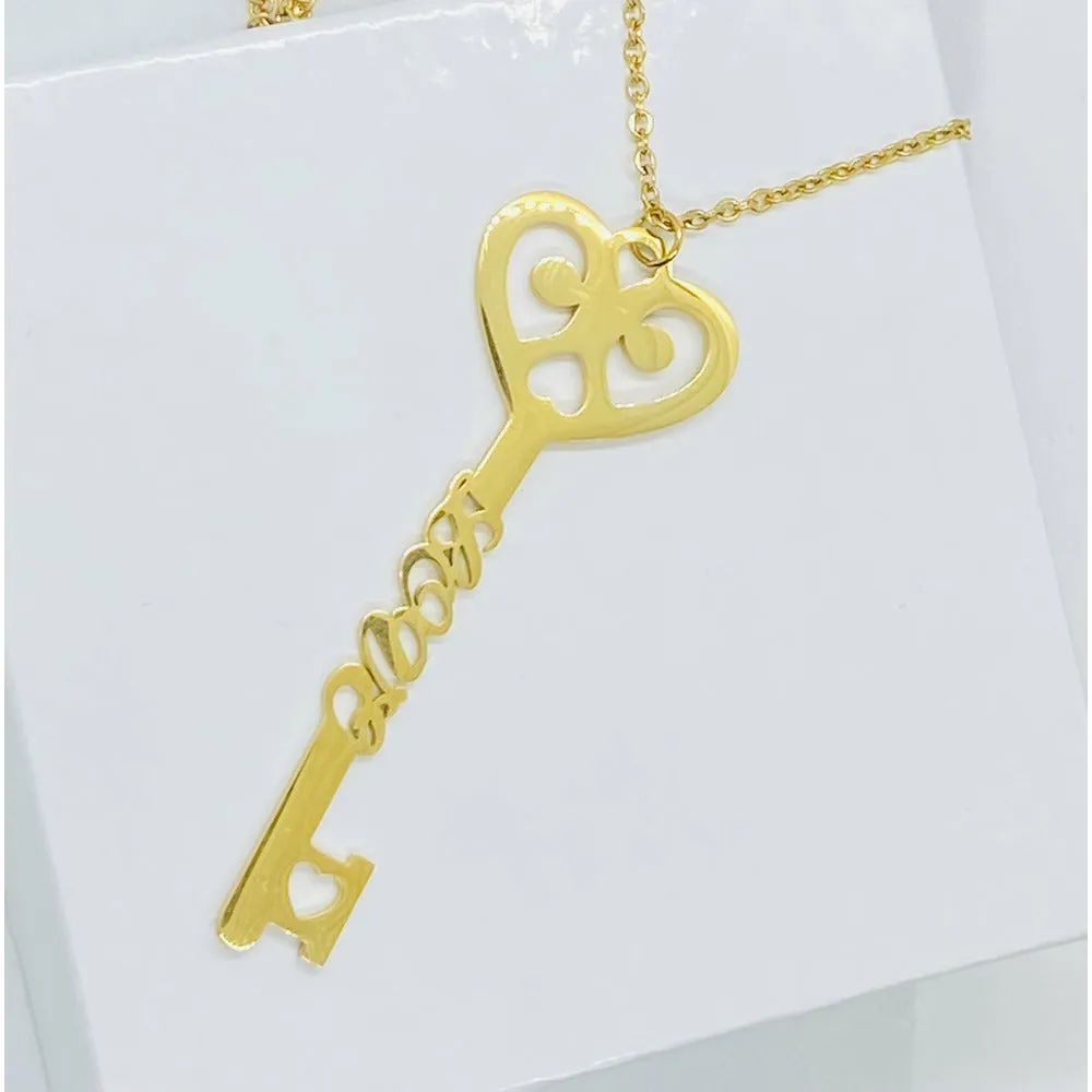 Heart of Gold Name Necklace - Love Key, Babe, Sophistycat