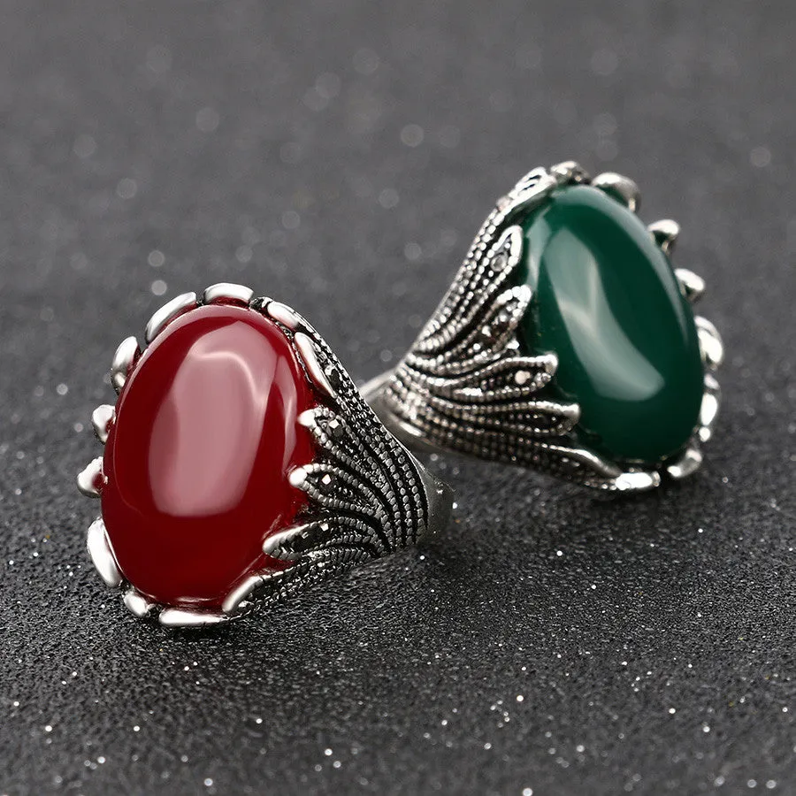 Hot Boutiqu Big Ruby Jewelry Fashion Vintage Wedding Womens Rings Mosaic Gray Crystal Plating Silver Turquoise Ring