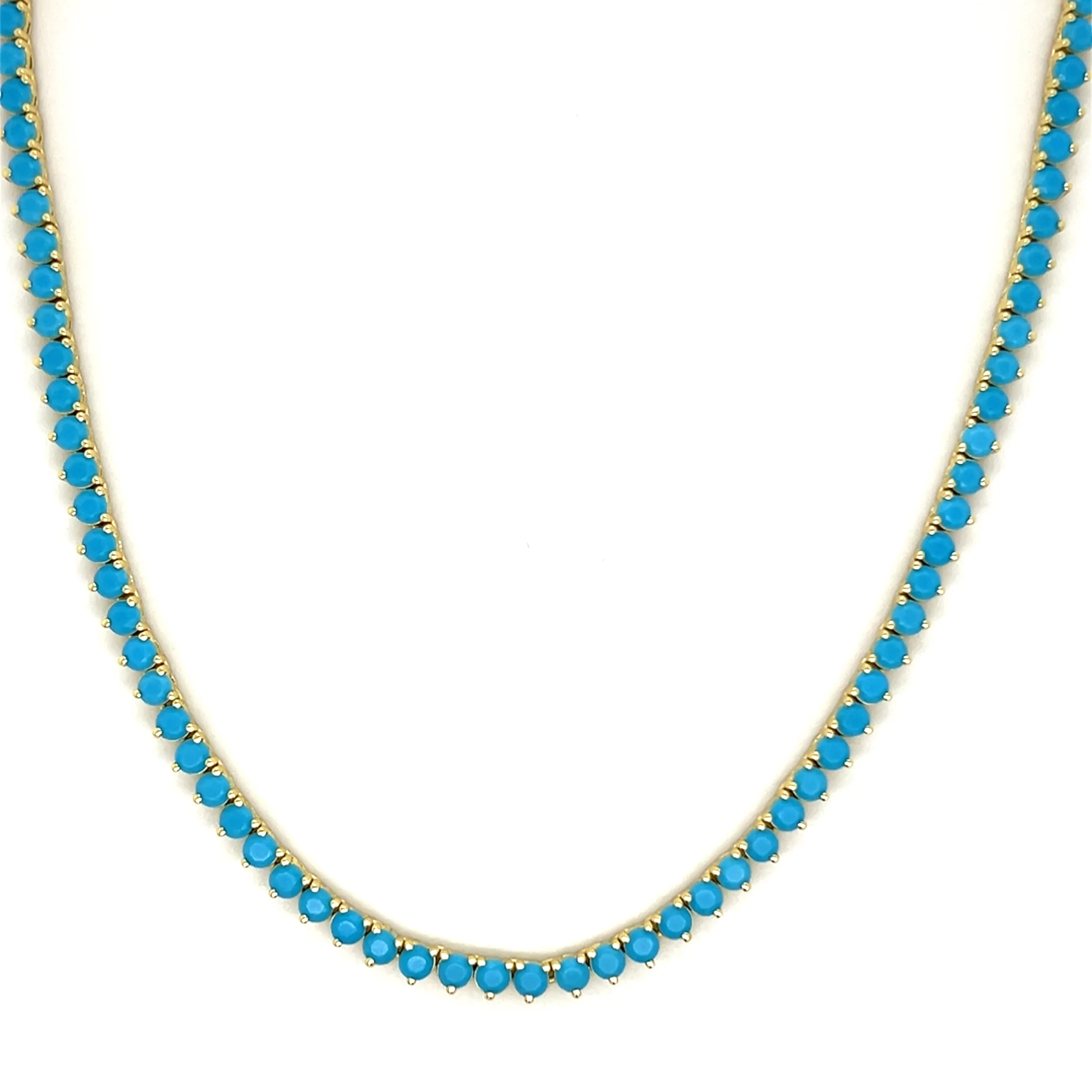 Ibiza Turquoise CZ’s 3 Prong Tennis Necklace