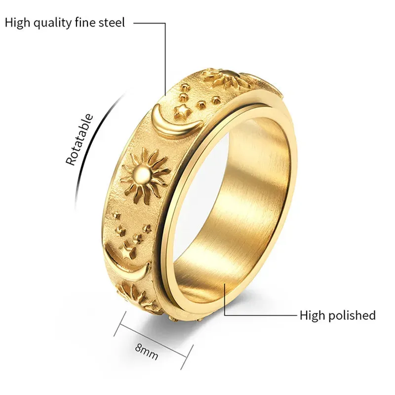 JuliaFashion - 2024 Rotatable Moon Star Gold Ring