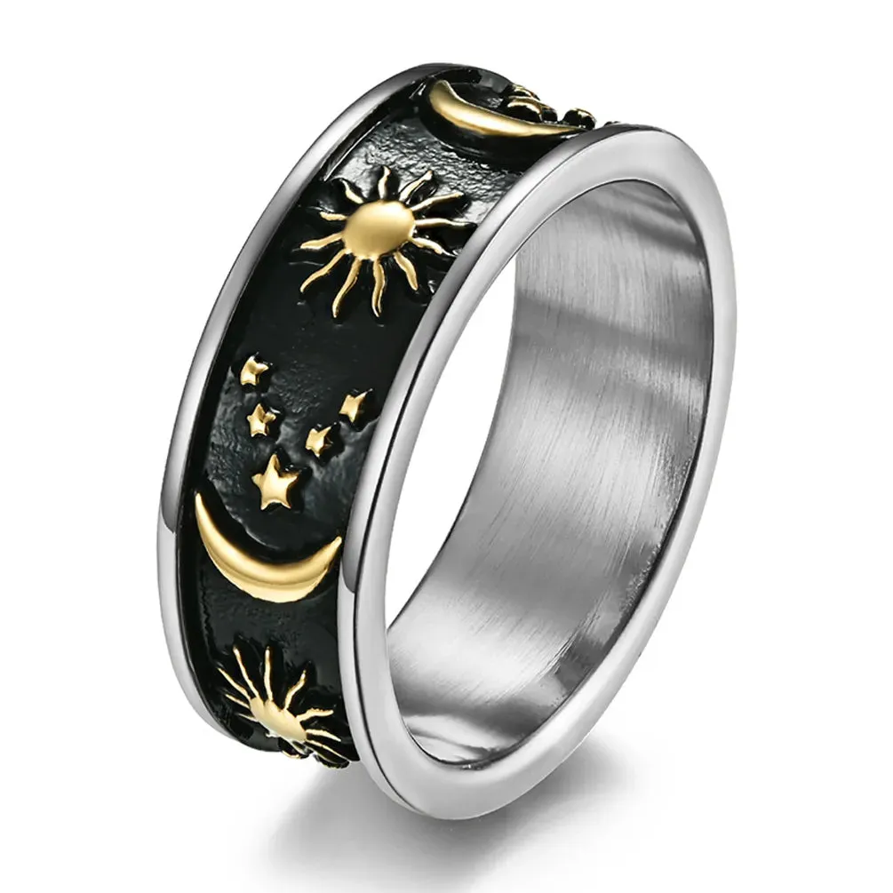 JuliaFashion - 2024 Rotatable Moon Star Gold Ring